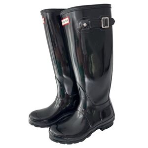 Hunter Glossy Black Girl Woman Knee High Wellies Rubber Rain Boots US 4/5